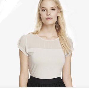 Express Chiffon Yoke Twist Sleeve Cream Tee